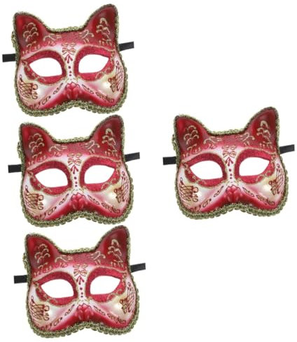 Alasum 4stücke Katzenmaske Für Halbe Gesichtsmaske Für Halloween Geburtstagsfeiern Und Kostümpartys Handgefertigt Weinrot Für Cosplay Und Besondere Anlässe