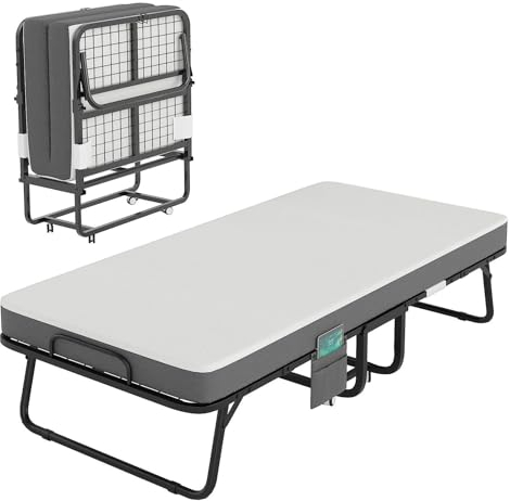 Klappbett 10 cm Dicke Memoryschaum-Matratze Gästebett Klappbar Kommt mit Metallrahmen und Rädern für Büro Gästezimmer