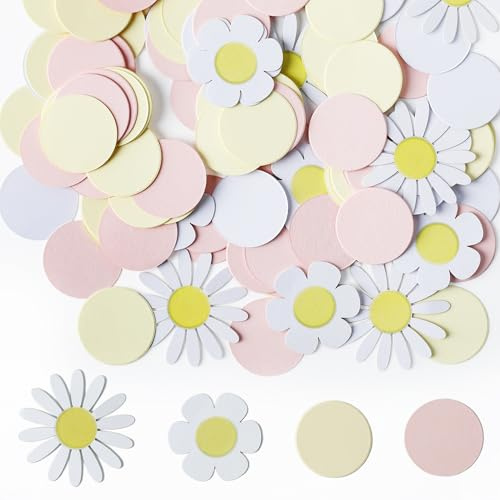 Milifox 100 Stück Gänseblümchen Papier Konfetti,Baby Shower Konfetti biologisch abbaubar für Hochzeit Geburtstag Party Dekoration Sonnenblume Favors,Weiß Rosa Gelb