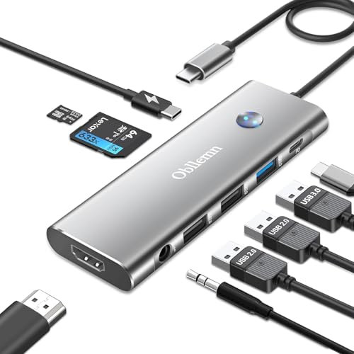 USB C Hub Multiport Adapter 9 in 1 with SD, TF, USB 3.0, 2 USB 2.0, 4K@60Hz HDMI, PD 100W, 3.5 mm Audio ports, USB Type C Hub for MacBook Air/Pro, Pad Pro, Dell, Surface
