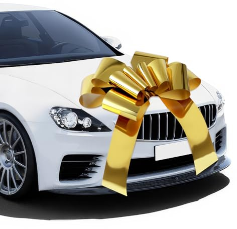 Moosono Große Rote Schleife für Auto, Geschenkschleife Große, Riesige Autoschleife, Car Bow für Fahrrad und Schleife mit Saugnapf (Gold/23inches)