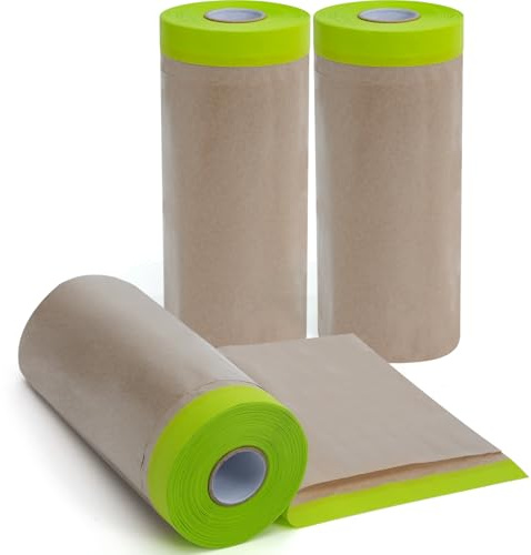 ADHES 3 ROLLS Maler Abdeckpapier 300mm x 15m Selbstklebestreifen, | Abdeckpapier mit klebeband Selbstklebendem für Lackieren oder für Fenster abkleben malerkrepp