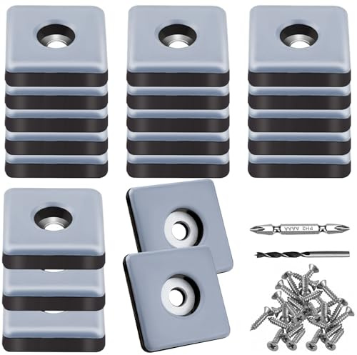 20 PCS Feltrini in Teflon da avvitare 25mm Pattini per Mobili Quadrati PTFE | con 20 viti in acciaio inox 2 trapani Piedini in teflon per Mobili Protezione efficace dei vostri mobili sedie e pavimenti
