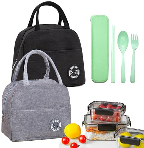 PXBSNB 2 Stück Kühltasche Klein, 6 L Kleine Kühltasche für Unterwegs, Lunchtasche Isoliert mit Folienfutter, Tragbar Kühltasch Faltbar mit 3 Besteck, Lunch Bag für Schule Büro Picknick Reise