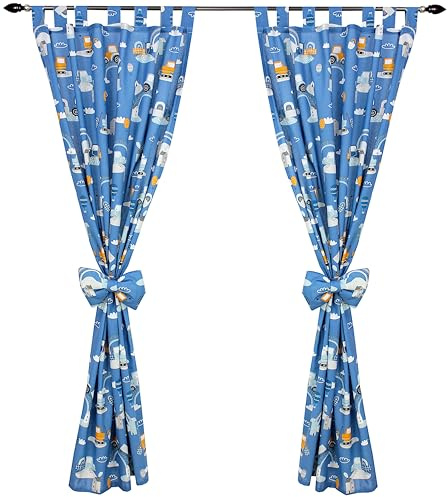 TupTam Kinderzimmer Vorhänge Baby Gardinen mit Schleifen 2er Set, Farbe: Traktoren/Regenbögen/Blau, Größe: ca. 155x95 cm