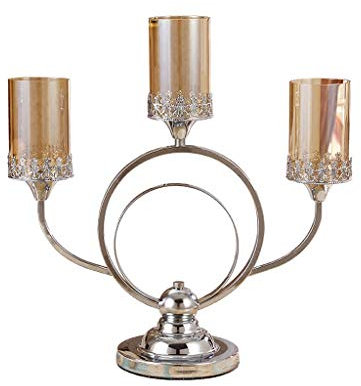Kerzenständer Kerzenhalter Dreiköpfige Kerzenständer Legierungskerzenhalter Hochzeitskerzenhalter für das Candlelight Dinner Dekorative Kandelaber (Silber 16,53 * 5,9 * 17,32