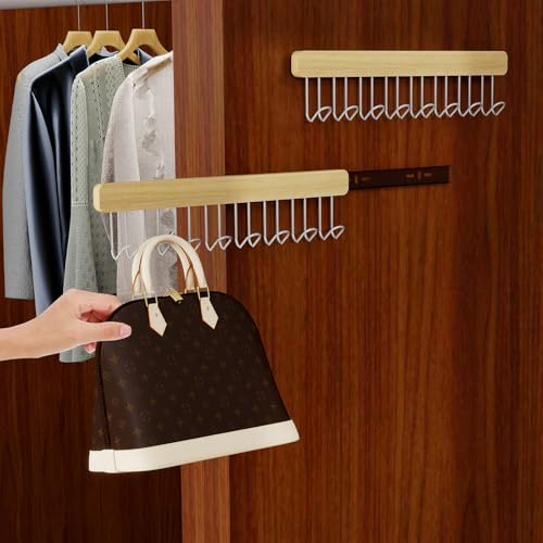Ausziehbare Kleiderstange Ohne Bohren Ausziehbar Schrankstange Kleiderstange mit 2 Gleitschienen Speicherplatz Sparen für Hosen, Krawatte,Hosenträger,Unterwäsche 2 Stück 8 Haken