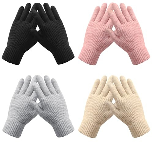 Loiyadn Winter Gloves - Womens Gloves for Cold Weather, 4 Pairs Elastic Cuff Knit Touchscreen Womens Glove - Black