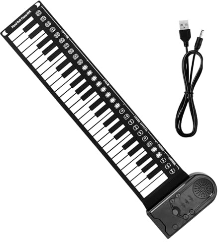Piano de Electrónico 49 Enrollable Negro Teclas Portátil | Silicona, Grabación y Reproducción, Control de Volumen en 16 Niveles, Cable USB Dc 6v y Pilas Aa
