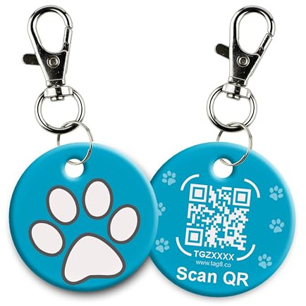 tag8 Smart Pet ID-bricka – NFC och QR-kodtagg, tyst silikon ID-kragetikett, digital husdjursprofil och enkel ägarkontakt – blå-pack 1