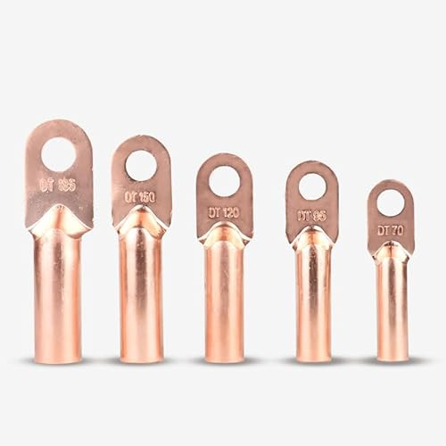 1pc DT-6 10 16 25 35 50mm² Wire Nose Tinned Copper Terminals Battery Cable Lugs Red Brass O-Type End Screw Hole 8.5mm 10.5mm(Red copper,DT-25 (25 mm2))