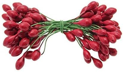 floral supplies Ghirlanda natalizia con bacche – 100 teste (50 steli) su filo, rosso, oro o misto agrifoglio per feste fai da te e ghirlande (rosso, 1 confezione (50 fili)