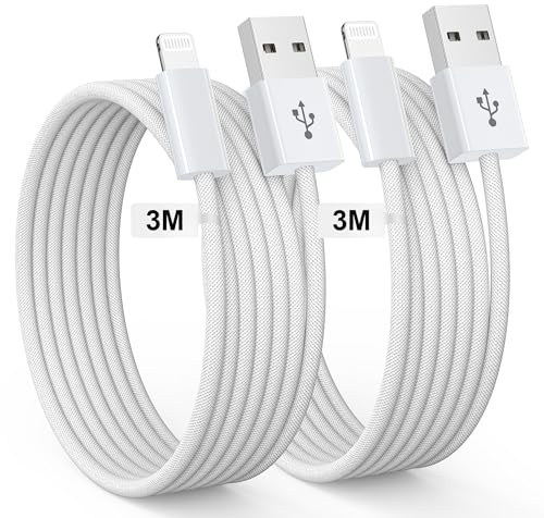 Cable iphone Longue [3m/Lot de 2] Certifié MFi Cable lightning USB Charge | Cable Chargeur iPhone pour iPhone 14 Pro Max 13 12 11 XR XS X 8 7 Plus iPad