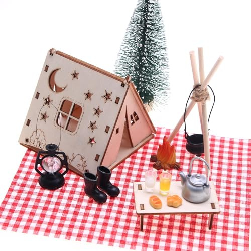 lomdung 18 Piezas Elfo Navidad Set, Set de Accesorios de Puerta de Elfo de Navidad, Miniatura Puerta de Elfos Accesorios, con Árboles de Christmas, Carpas, Calderas, Candelabros, Pan, etc.