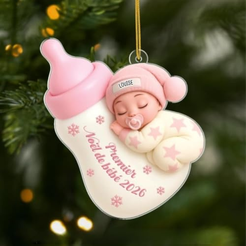 Cadeau Plus Ornement Acrylique Personnalisé - Premier Noël De Bébé - Boule de Noel Premier Noel, Cadeau 1er Noel Bebe, Boules de Noel personnalisées, Ornement Noel personnalisé (Fille #3)
