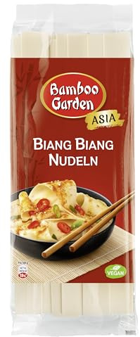 Bamboo Garden - Biang Biang Nudeln | Extrabreite chinesische Nudeln | Ideal für scharfe Saucen | Schnell zubereitet | 300 g im Beutel | elastische Textur
