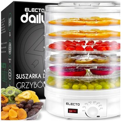 ELECTO Essiccatore 500 W – 6 livelli senza BPA – Asciugatrice alimentare XXL – Regolazione della temperatura 35 – 70 °C – Silenzioso & Risparmio energetico – per frutta, verdura, funghi, erbe, carne