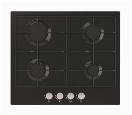 Cookology Essentials AEGHE60BK Gas Hob 60cm - 4 Burner Gas Hob - Auto Ignition - Flame Safety Device - Enamel Pan Stands - Front Controls - LPG Kit Supplied - Black Kitchen Hob
