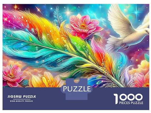 Moonlit Amour 1000 PC Carton DIY Plumes Arc-en-Ciel vibrantes Puzzle Adultes/Adolescents, Activité Familiale Défiante, Soulagement Stress, Couleurs Vives & Décor Mural 70x50cm/1000pcs