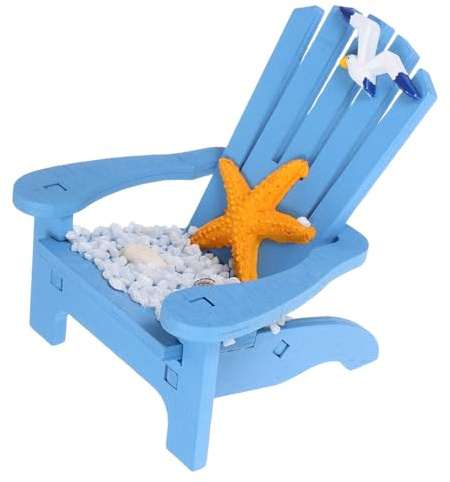 FRCOLOR Mini Chaise de Plage Miniature en Bois Bleu Foncé, Modèle Océanique Étoile de Mer, Décor Méditerranéen pour Maison de Poupée et Micro-Paysage, Meubles Miniatures pour Loisirs