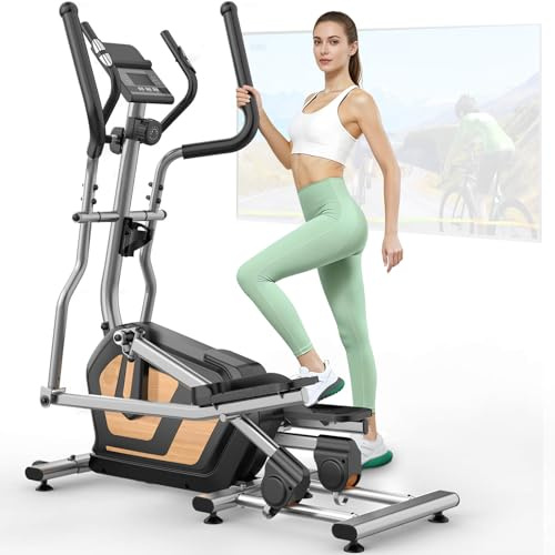 Cross Trainer for Home, Magnetic Elliptical Machine with 16 Levels Resistance, Ultra-Quiet Cross Trainers with 10KG Flywheel, 45cm Stride, App Compatible LCD Monitor, Weight Capacity 150KG (Silver)