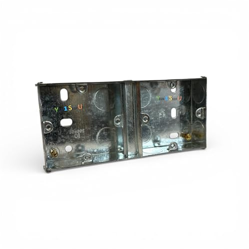 1G+1G 25mm Metal Back Box Dual Gang BackBox, 25mm, Steel, Pre-Coated Bright Galvanised Finish, 2 Gang Flush Mount 2 Gang Metal backbox Pattress 25 mm - 1 PACK