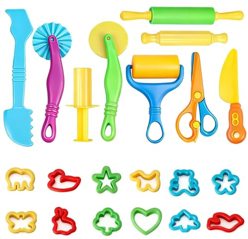 XSJIJKAG Knete Set, 21-Teiliges Knete Zubehör mit Tierformen und Ausstechern, Abgerundetes Knetwerkzeug für Kreatives Basteln und Familienzeit, Ideal für Jungen und Mädchen Ab DREI Jahren
