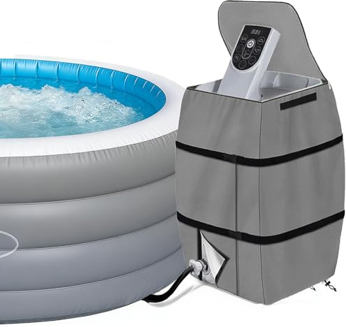 SKIKHN Couvercle de Pompe de Chauffage de Spa, 43x38x54cm Housse de Pompe de Chauffage, Ajustable et Pliable Housse de Chauffage pour Spa, Tissu Oxford 420D, pour Baignoire/Piscine Extérieure (Gris)