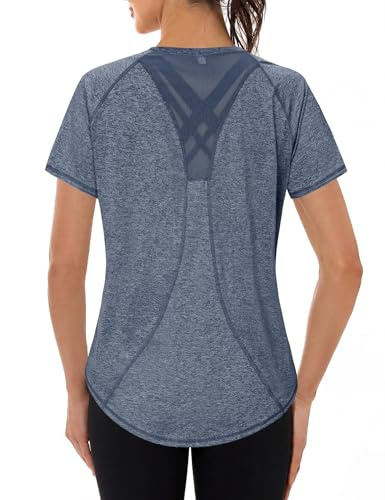 Gyabnw Haut Running Femme T Shirt Fitness Femme Manches Courtes | Haut de sport femme pour fitness, yoga, running et entraînement, léger et confortable au quotidien, protection anti-UV