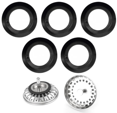 Lot de 5 Joints d'étanchéité en Caoutchouc pour Bouchon d'Évier, Bague d'Étanchéité Plate pour Crépine et Vidage de Cuisine ou Salle de Bain, Noir