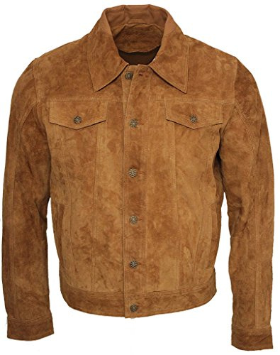 Infinity Herr Trucker Casual Svart Get Mocka Läderskjorta Jeans Jacke, SOLBRÄNNA, L