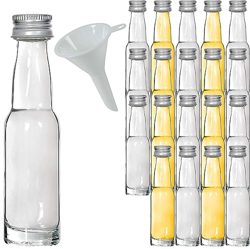 mikken Lot de 20 Mini Bouteilles en Verre avec Bouchon à vis et Entonnoir 40 ML