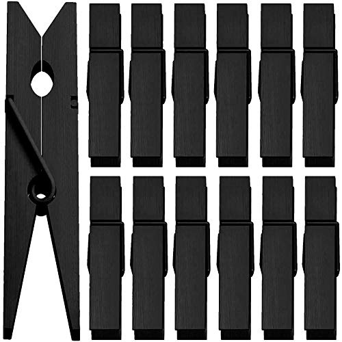 ANJUU 50pcs Colorful Clothespins Natural Wooden Colored Clothespins, Photo Paper Peg Pin Craft Spring Clips for Home Arts Crafts Decor, 2.75 inches (Black)