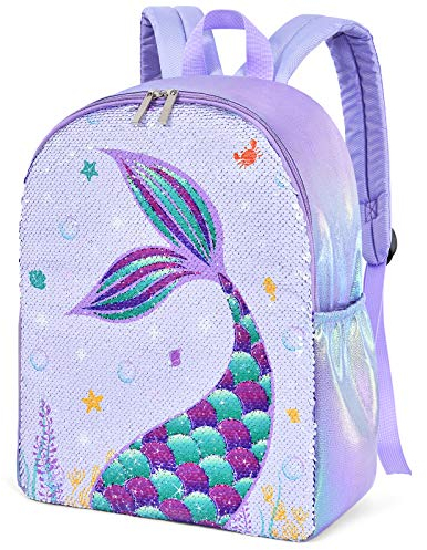 WERNNSAI Meerjungfrau-Kinder-Rucksack – glitzernde Pailletten-Schulrucksack für Mädchen, Kleinkinder, Vorschule, Kindergarten, Elementar, 38,1 cm, leicht, Wandern, Reisen, lässige Laptop-Büchertasche