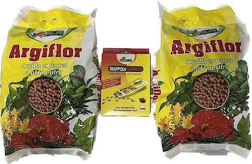 ALFE Argiflor Argilla Espansa a PH Neutro 5 Lt Offerta X Due Pezzi - in Omaggio Una Confezione di Trappola Formiche in Gel