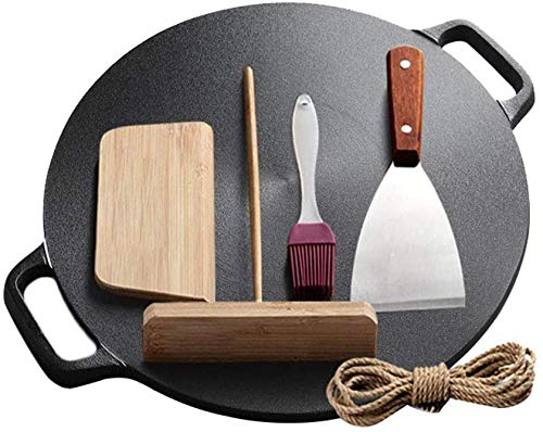 Poêle À Crêpes 32/34 Cm, Poêle À Frire Plate En Fonte Antiadhésive Non Revêtue, Casserole À Crêpes, Poêle À Crêpes Avec 2 Poignées Avec Épandeur De Pâte-32cm