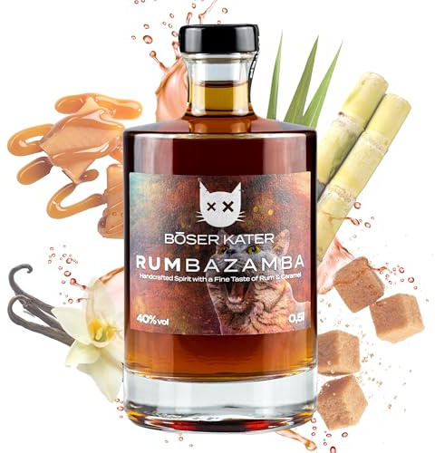 Böser Kater RUMbazamba Caramel Toffee, Feine Geschmacks-Noten von Rum & Karamell, Wild & Verführerisch, Die perfekte Geschenkidee, Handgemacht mit kleiner Auflage, 0,5l 40% Vol