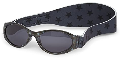 Original Dooky Baby Banz Blue Star Lunettes de soleil bébé pour filles et garçons (0-2 ans, protection UV-A & UV-B, verre incassable avec bandeau en néoprène), Grey Stars