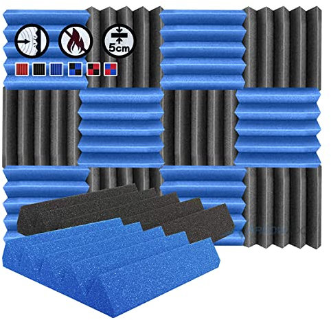 Arrowzoom 12 Polyurethane Wedgee Panneaux Mousse acoustique 1134s 25x25x5cm Correction Phonique anti bruit Retardateur flamme studio d'enregistrement absorbant acoustique 1134 Noir Bleu