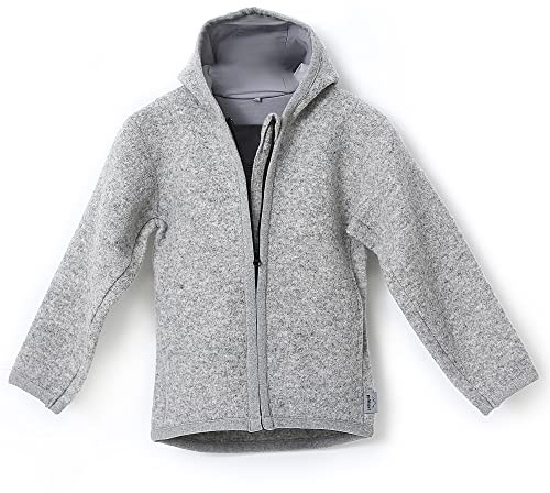 gipfelsport Walkjacke aus 100% Schurwolle - Wolljacke für Kinder, Baby | Merino Wollwalk Jacke mit Reißverschluss aus Wollfleece, Merinowolle | Grau, 98/104
