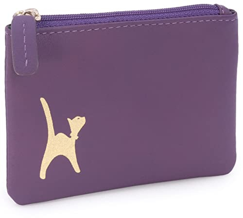 Catwalk Collection Handbags - Damen Leder Münzbörse - Portemonnaie Klein/Mini Geldbörse - RFID Blocker - Geschenkbox - Mimi - Violett/Lila Gold