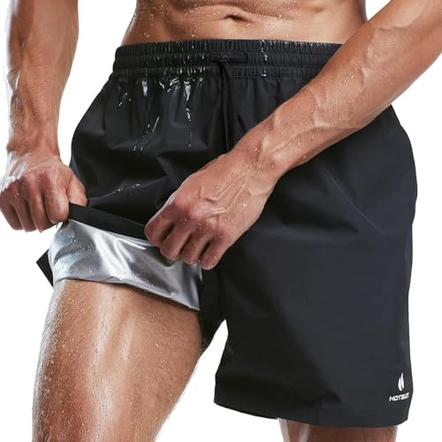 HOTSUIT Mens Sauna Shorts Sweat Sauna Pants Gym Exercise Sweat Sauna Suit Workout Shorts, Black 4XL