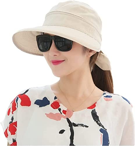 Sonnenhut Damen Strandhut Sonnenschutz Sommerhut mit Reißverschluss Breite Krempe Kappe Faltbar Visor Cap Abnehmbar Sonnenmütze Atmungsaktiv Frauenhut Outdoor Schirmmütze für Reisen Camping Golf