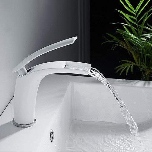 ZLCO Faucet Bathroom Waterfall Water-Tap All Above Counter Basin Wash Your Face Basin Bathroom Cabinet Faucet Bathroom Nordic White Paint Single Hole Taps/Short Present