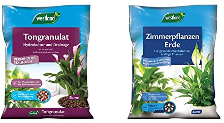 Westland Tongranulat, 5 l & Zimmerpflanzen Erde, 4 l – Erde mit Tongranulat für ein gesundes Wachstum, Blumenerde für eine ideale Wasser- und Nährstoffverteilung