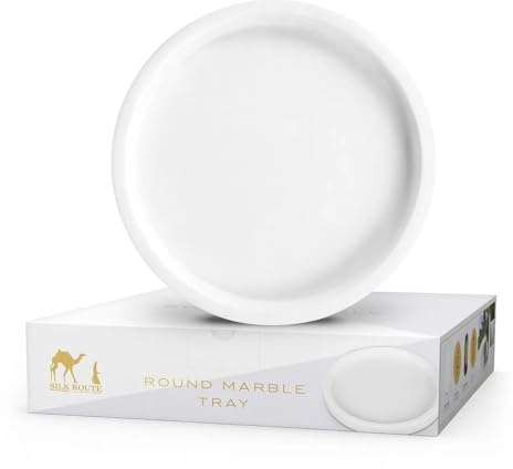Silk Route Home White Round Marble Tray 25cm - Vanity & Kitchen Organiser