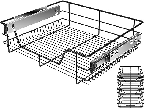KESSER® Teleskopschublade 3er Set 60cm Schrankbreite verchromt aus Edelstahl Schubladeneinsatz für Küchenschrank Korbauszug Schrankauszug, Schwarz