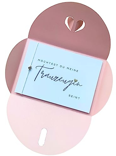Trauzeugin fragen - Karte mit Armband & Herzumschlag (Rosa-Schreibschrift)