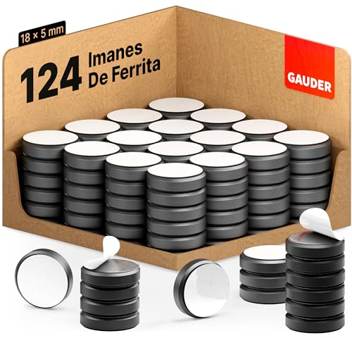 GAUDER Magnete mit Klebepad für Magnettafel - Starke Tafelmagnete für Whiteboard, Pinnwand, Kühlschrank & Büro - Runde, Schwarze Kühlschrankmagnete mit hoher Haftkraft (124 Stück - 18 x 5 mm)