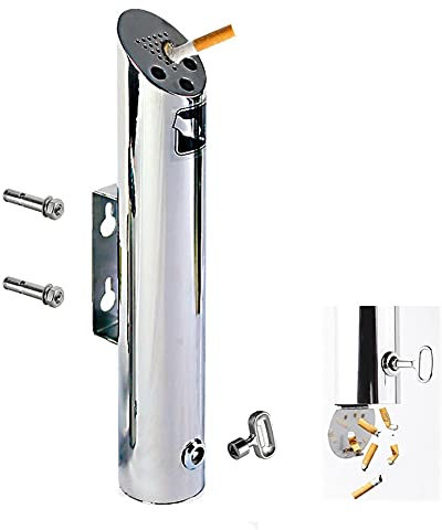 Wandaschenbecher, Metallaschenbecher, Wandaschenbecher for den Außenbereich, Zylinder-Wandaschenbecher aus Edelstahl 304, abschließbarer öffentlicher Zigarettenkippenbehälter for den Außenbereich